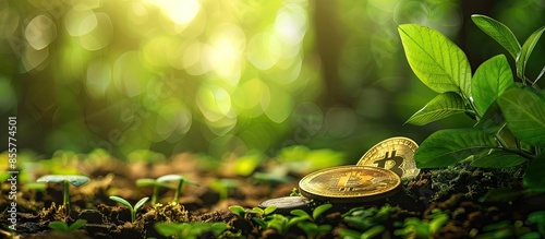 Gold coin and money with gr...