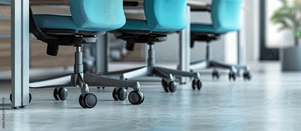 Naklejka premium Wheels on the legs of office chairs. with copy space image. Place for adding text or design