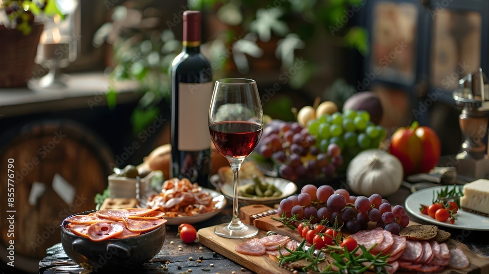 Exquisite Wine Tasting Setup with Gourmet Food in Refined Elegant Setting Exquisite Wine Tasting Setup with Gourmet Food in Refined Elegant Setting