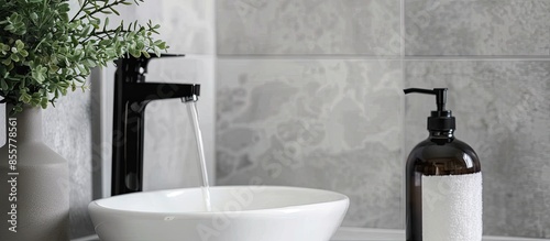 White sink tap and liquid s...