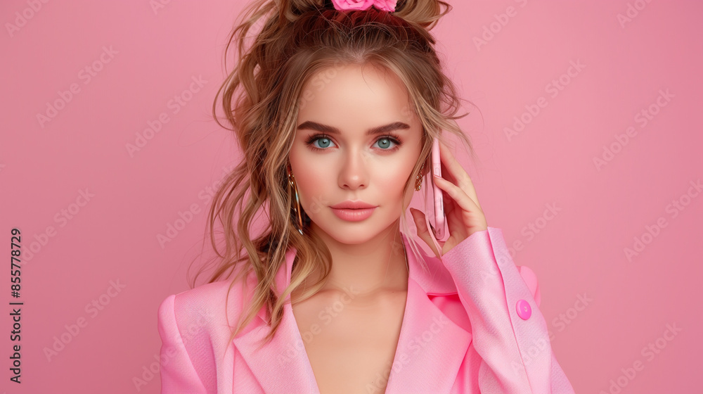 Photo for the cover of a magazine. Strong women concept, flat illustration, beauty, warm colors