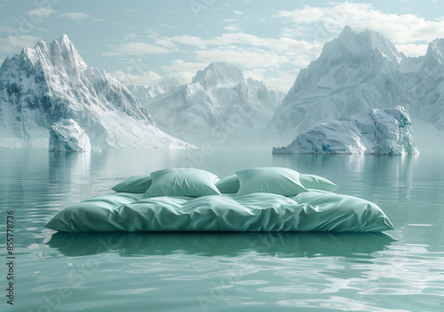 Comfortable mattress and bedding on the snowy mountains