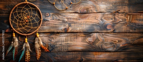 Dream catcher on wooden bac...