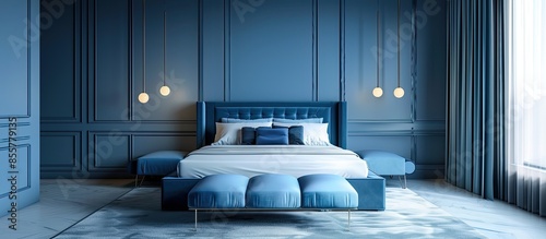 Modern blue bedroom interio...