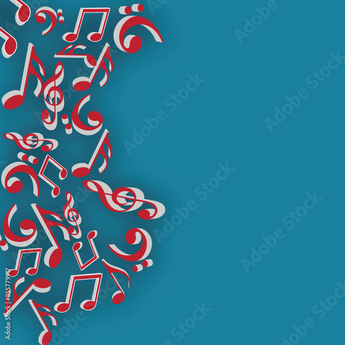 3D Music Notes Decorated on Blue Background and Copy Space.
