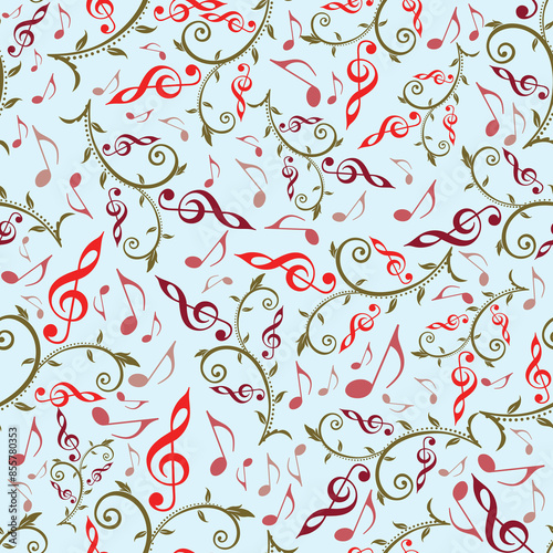 Flat Style Colorful Music Notes Pattern Background.