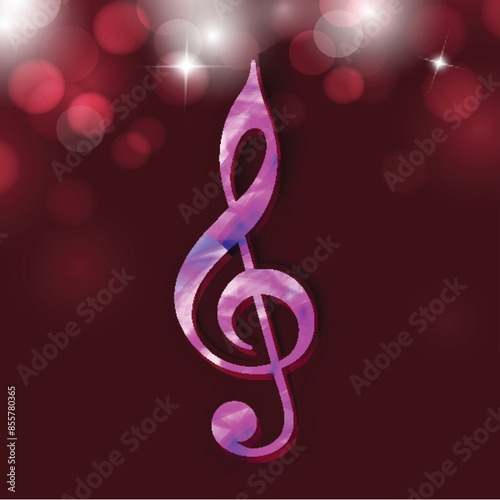 Treble Music Note Isolated on Red Bokeh Background.