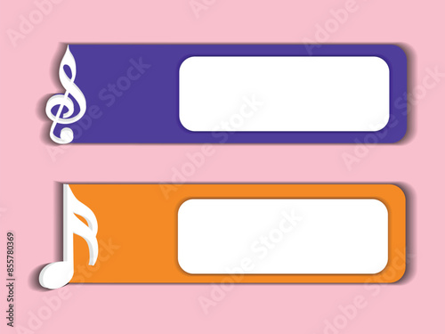 Quarter and Treble Music Note Sticky Banner Space for Text or Message.