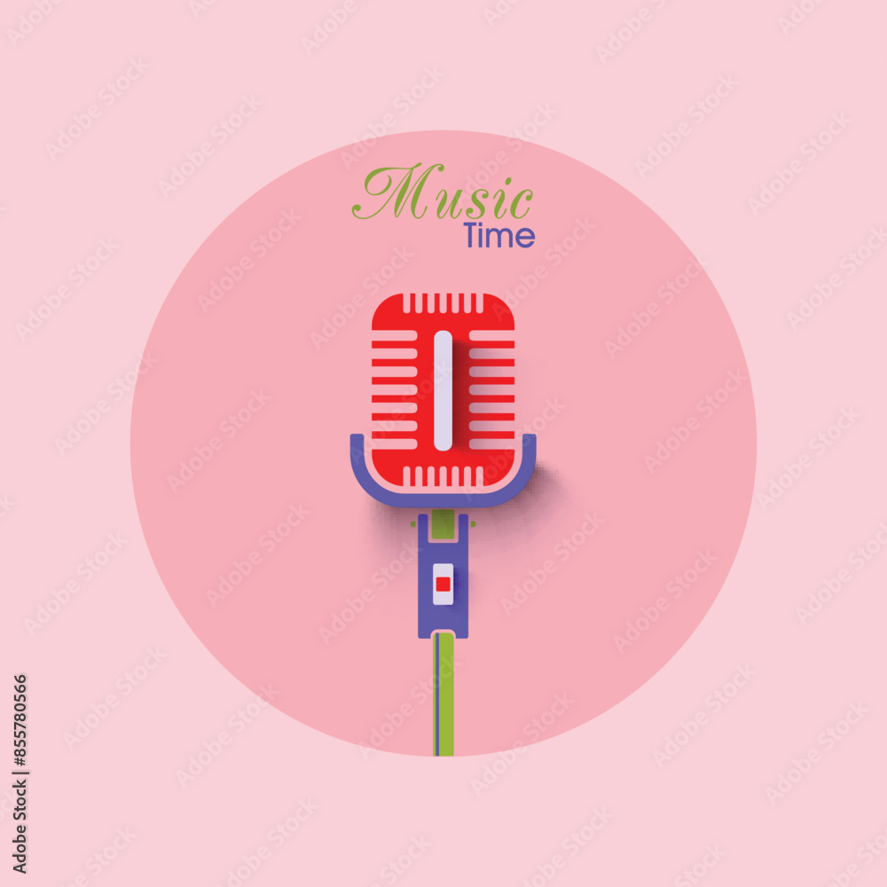 Music Time Poster Design with Creative Studio Microphone on Pastel Pink Background. Music Time Poster Design with Creative Studio Microphone on Pastel Pink Background.