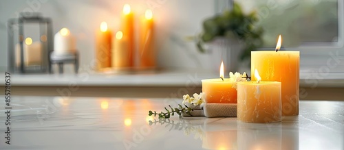 Burning candles on white co...