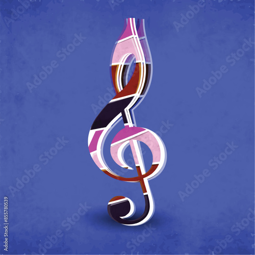 Colorful Treble Music Note Isolated on Blue Background.