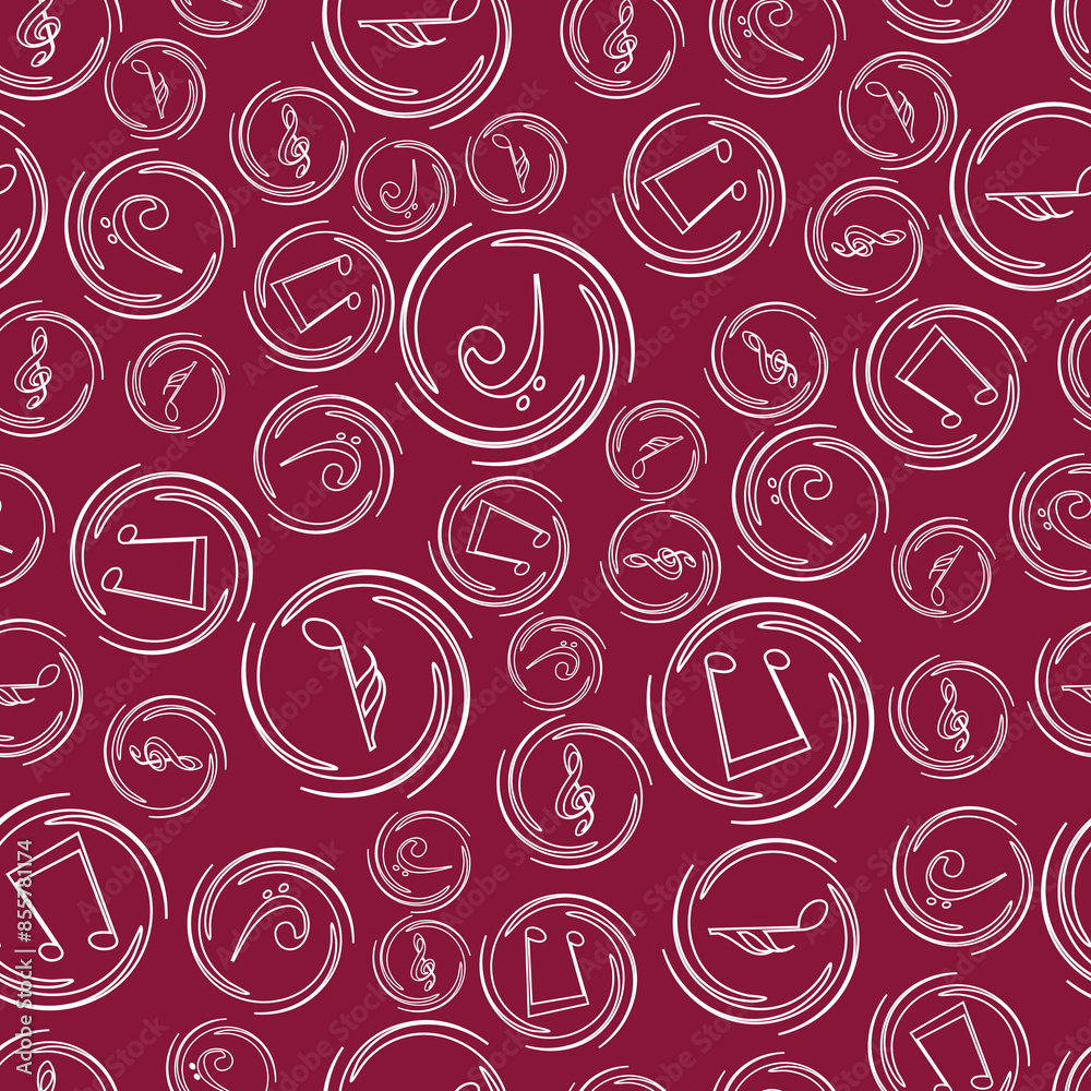 Linear Style Music Notes Decorated on Red Background. Linear Style Music Notes Decorated on Red Background.