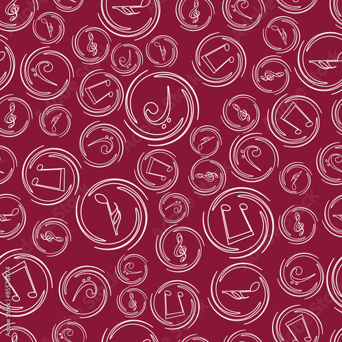 Linear Style Music Notes Decorated on Red Background.