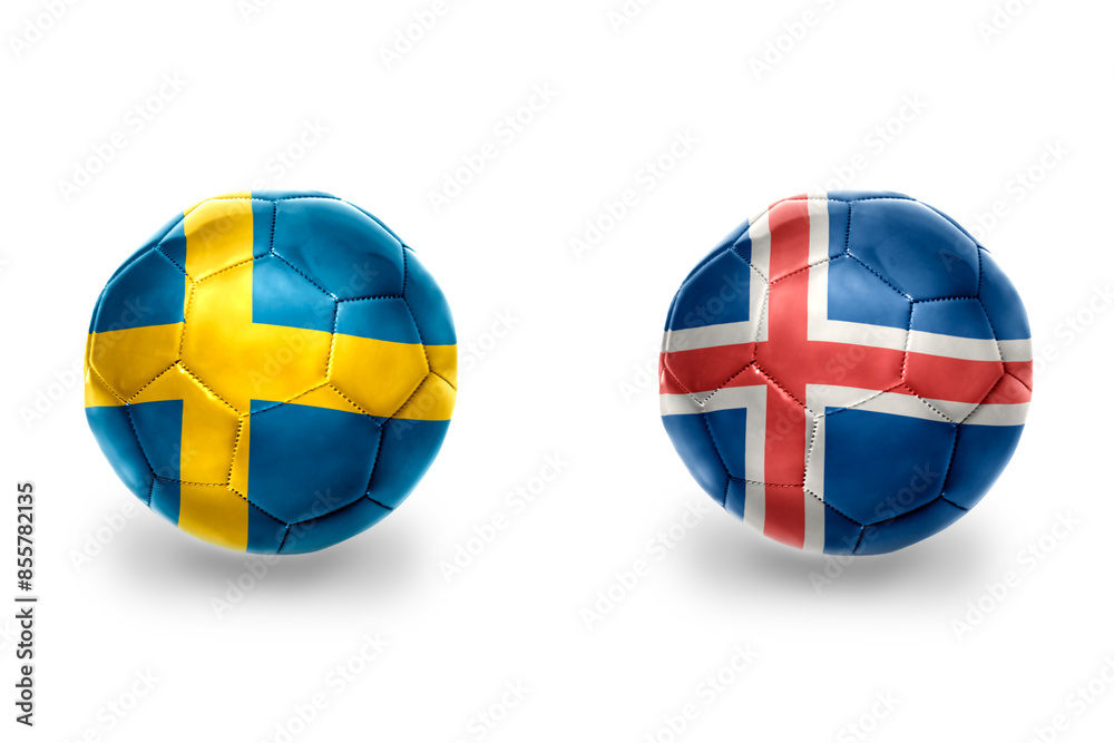 football balls with national flags of iceland and sweden,soccer teams. on the white background. football balls with national flags of iceland and sweden,soccer teams. on the white background.