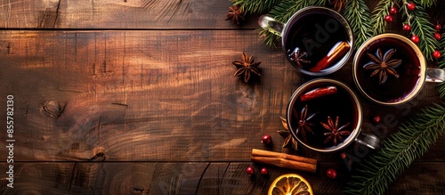 Mulled wine and spices on w...