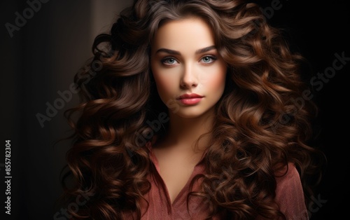 A woman with long brown hair and a red shirt. She has a beautiful smile and is looking at the camera