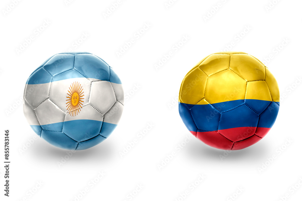 football balls with national flags of colombia and argentina ,soccer teams. on the white background. football balls with national flags of colombia and argentina ,soccer teams. on the white background.