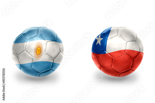 football balls with national flags of chile and argentina ,soccer teams. on the white background.