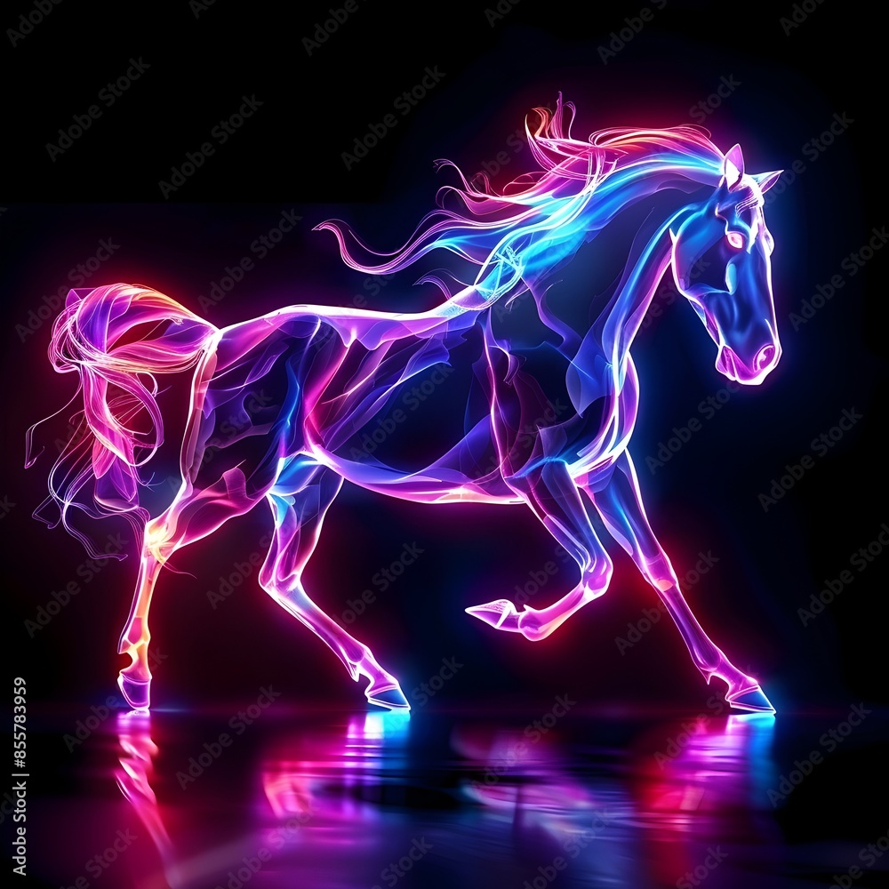 Majestic Neon Horse Glowing with Ethereal Energy on Dark Background Majestic Neon Horse Glowing with Ethereal Energy on Dark Background