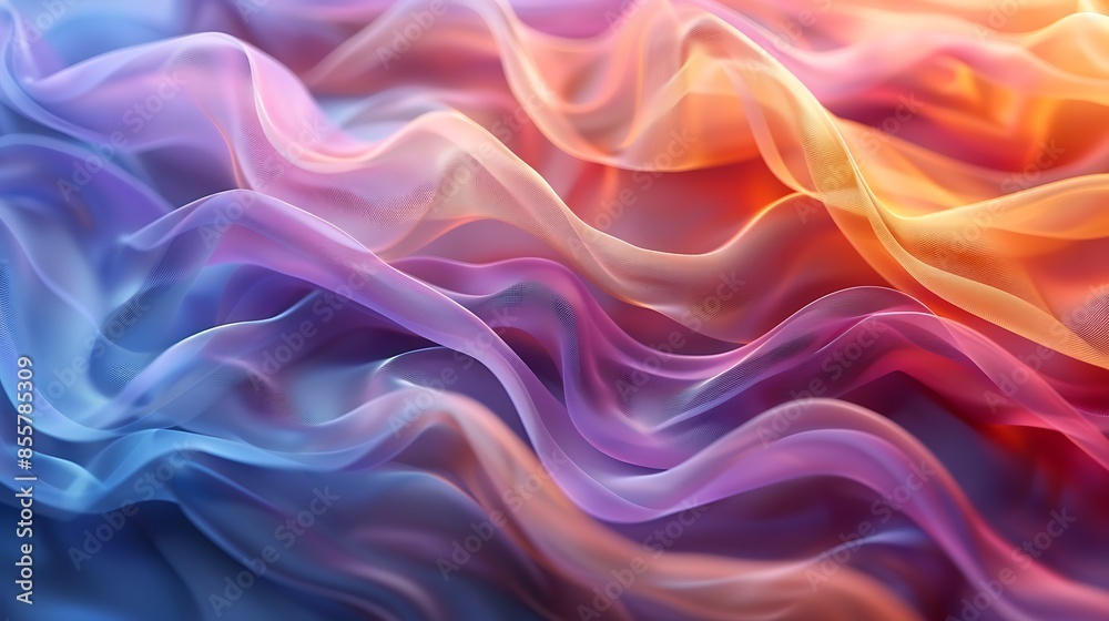 A detailed image of wave patterns created by colorful silk ribbons in the wind. The ribbons flow elegantly, forming dynamic wave-like shapes, with bright colors against a soft, blurred background A detailed image of wave patterns created by colorful silk ribbons in the wind. The ribbons flow elegantly, forming dynamic wave-like shapes, with bright colors against a soft, blurred background