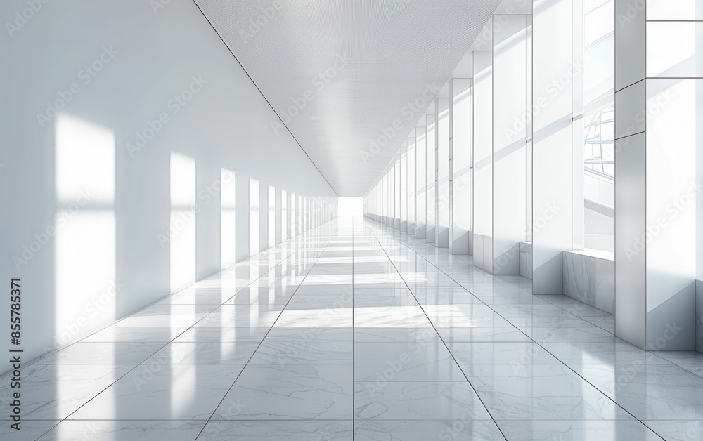 A large, empty room with white walls and white flooring. The room is very bright and spacious, with a lot of natural light coming in through the windows A large, empty room with white walls and white flooring. The room is very bright and spacious, with a lot of natural light coming in through the windows