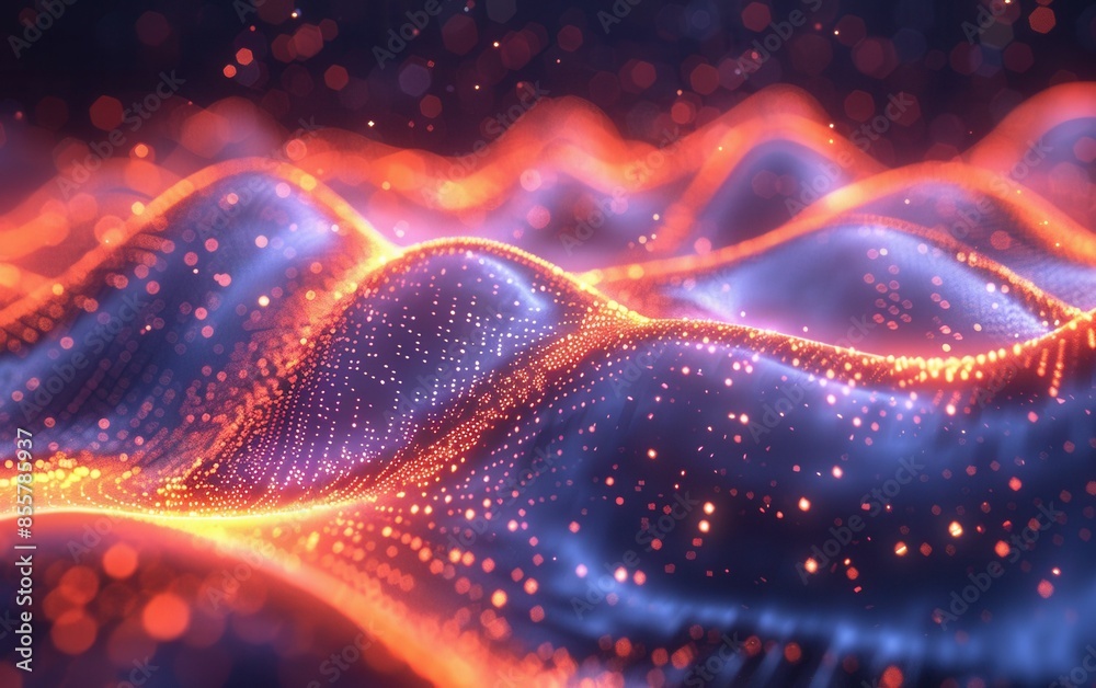 A blue and orange wave with a lot of sparkles. The wave is very bright and colorful A blue and orange wave with a lot of sparkles. The wave is very bright and colorful