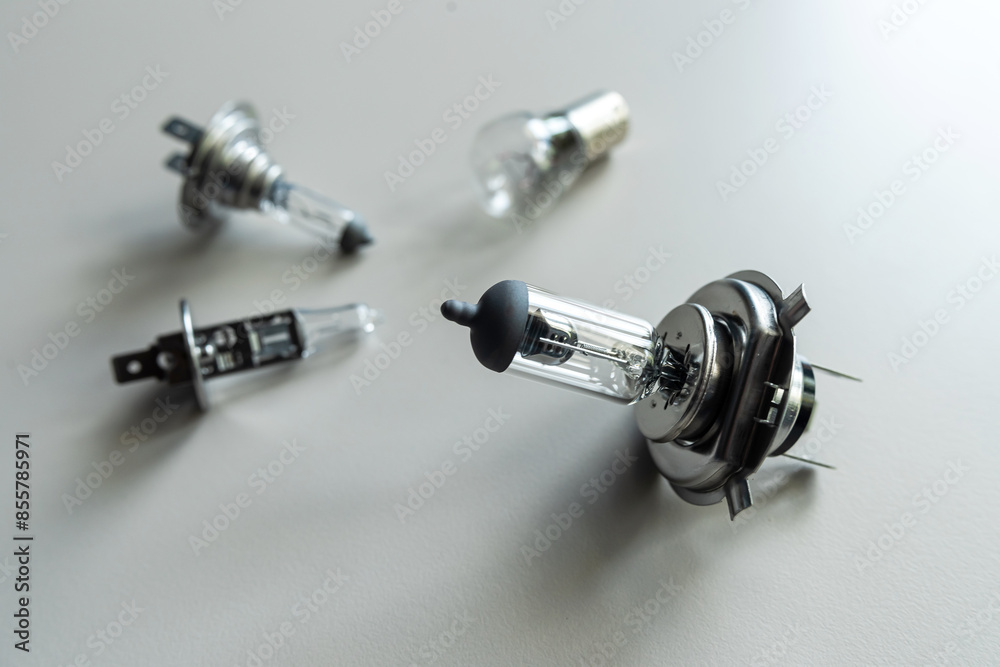 different car headlight bulb H7 h1 h4 on white desk different car headlight bulb H7 h1 h4 on white desk
