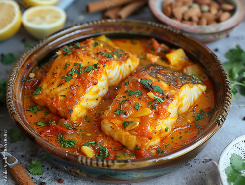 Saffron and Almond Fish Tagine: Low-Calorie Moroccan Stew