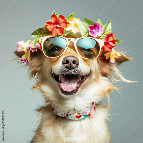 Cool canine fashionista shades and blooms photo