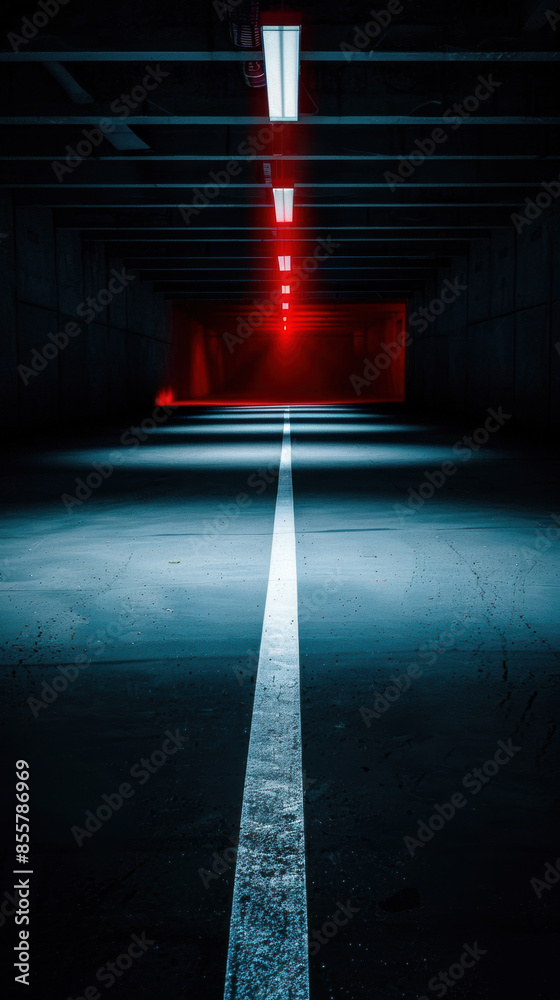 Fototapeta premium A long, empty tunnel with a white line down the middle