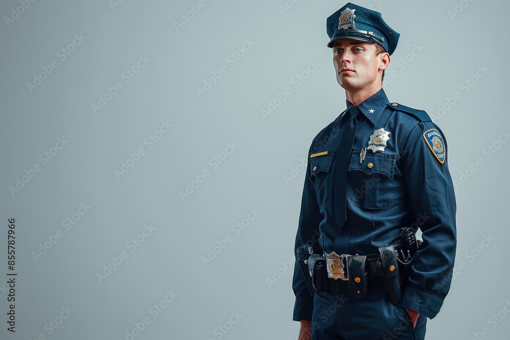 Fototapeta premium Portrait of male police officer in uniform looking confident