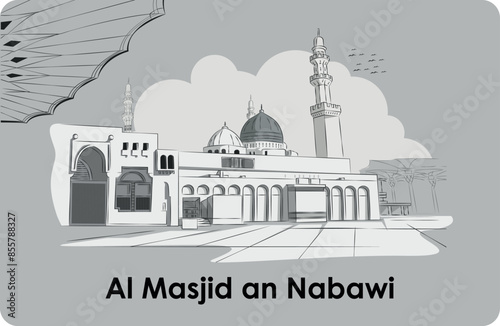 Mawlid al Nabi greeting card in black and white style (Prophet Muhammads Birthday)