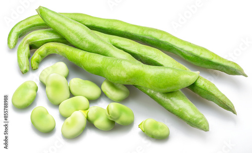 Wallpaper Mural Green broad bean pod and several broad beans isolated on white background. Torontodigital.ca
