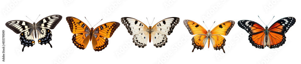 Colorful butterflies in a row png set