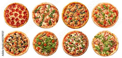 Assorted delicious gourmet pizza varieties png set