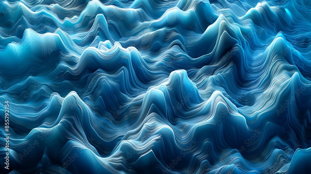 Obraz premium Abstract ocean waves with deep blue and turquoise flowing lines. The waves intertwine gracefully, creating a dynamic and serene composition with fluid motion and vibrant colors.