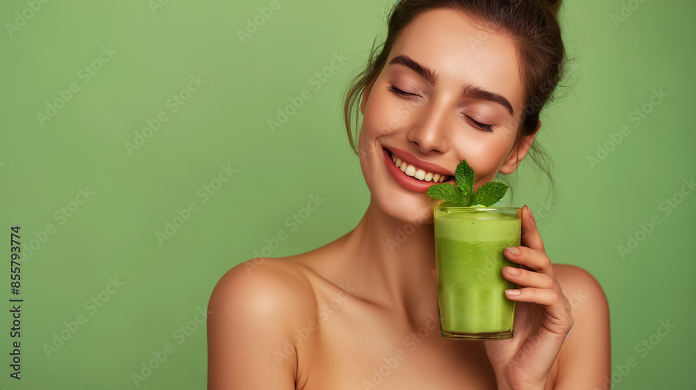 Health, drink and detox with woman and smoothie for diet. A beautiful woman holding a glass for green juice.Enjoy a healthier lifestyle Health, drink and detox with woman and smoothie for diet. A beautiful woman holding a glass for green juice.Enjoy a healthier lifestyle