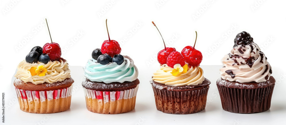 Cupcakes with cream and berries isolated on a white background. Cupcakes with cream and berries isolated on a white background.