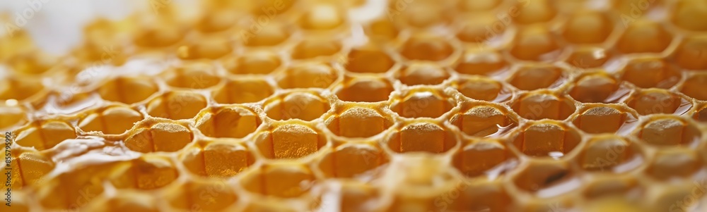 3. Produce a high-resolution image featuring a honeycomb isolated on a clean white background, highlighting its organic shape and texture. Prepare this visual element to generate a pristine white 3. Produce a high-resolution image featuring a honeycomb isolated on a clean white background, highlighting its organic shape and texture. Prepare this visual element to generate a pristine white