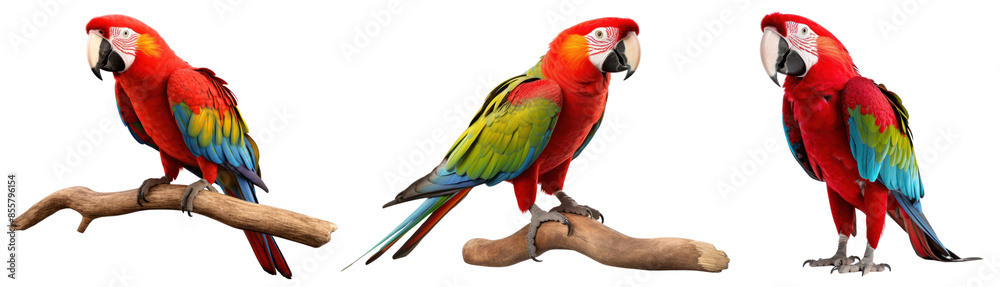 PNG Colorful parrots perched on branches set PNG Colorful parrots perched on branches set