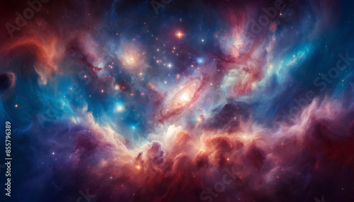 horizontal space background with stars and nebulae