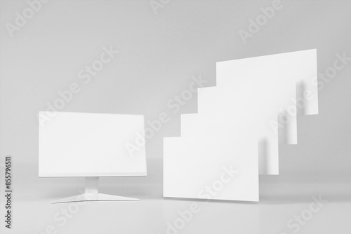 Blank white website screen mockup with monitor