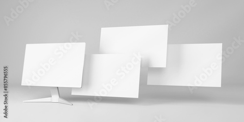 Blank white website screen mockup with monitor