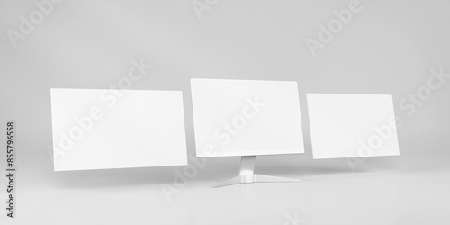 Blank white website screen mockup with monitor