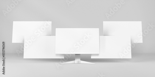 Blank white website screen mockup with monitor