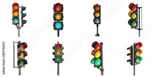 Traffic light png isolated set in 3d transparent using for presentation. photo