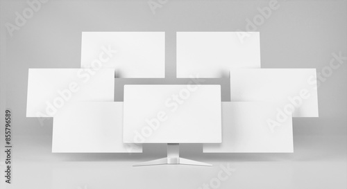 Blank white website screen mockup with monitor