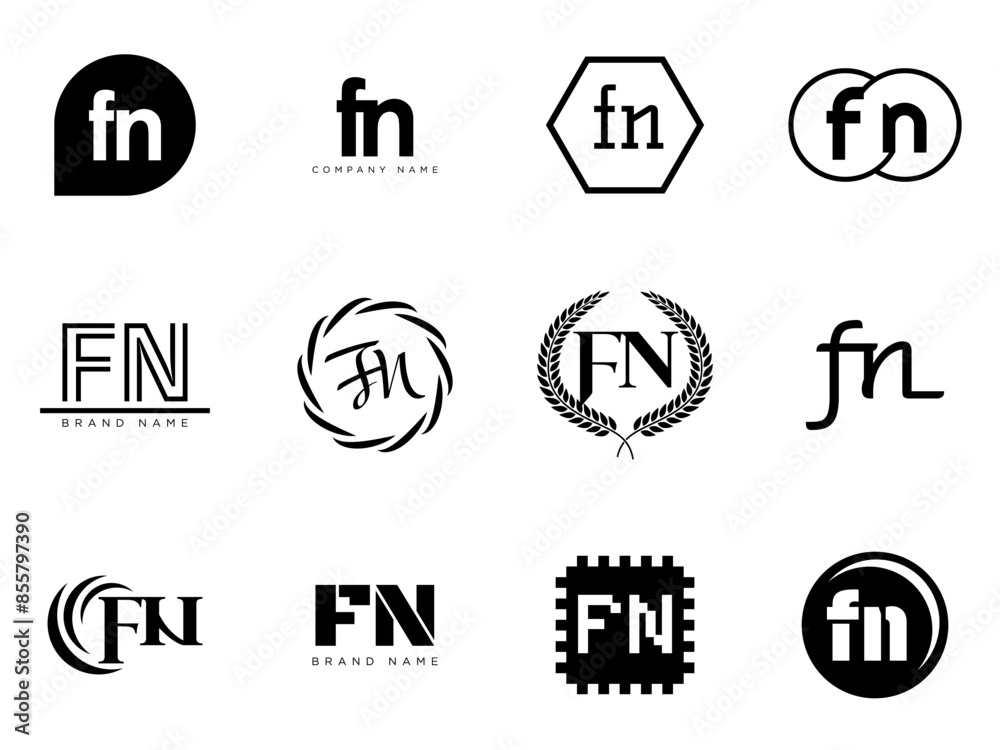 FN logo company template. Letter f and n logotype. Set different classic serif lettering and modern bold text with design elements. Initial font typography. FN logo company template. Letter f and n logotype. Set different classic serif lettering and modern bold text with design elements. Initial font typography.