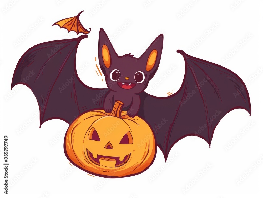 Animated Halloween bats with pumpkins in their paws, modern illustration decoration for children's Halloween events Animated Halloween bats with pumpkins in their paws, modern illustration decoration for children's Halloween events