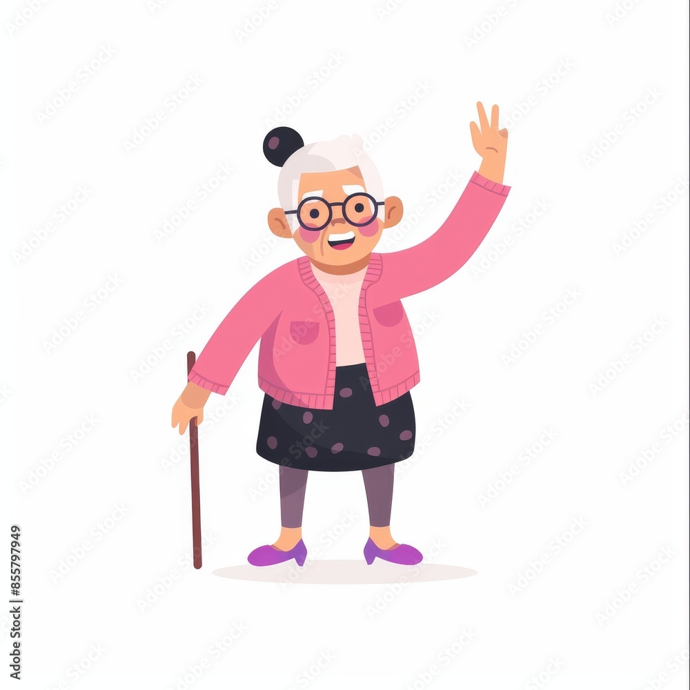 Isolated illustration of a deaf elderly woman with a hearing aid, a pensioner with health problems, and a medical device in her ear Isolated illustration of a deaf elderly woman with a hearing aid, a pensioner with health problems, and a medical device in her ear
